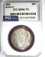 1921 Morgan MS65 PL LISTS $2250
