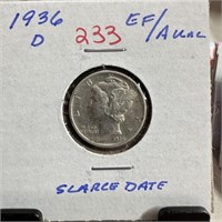 1936-D MERCURY SILVER DIME SCARCE DATE