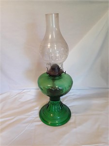 Green and White Hurricane Oil Lamp