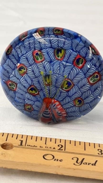 Art Glass Peacock Paperweight