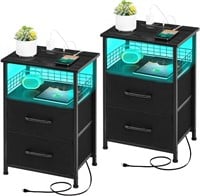 LAKEMID Nightstands Set of 2 with Charging Station