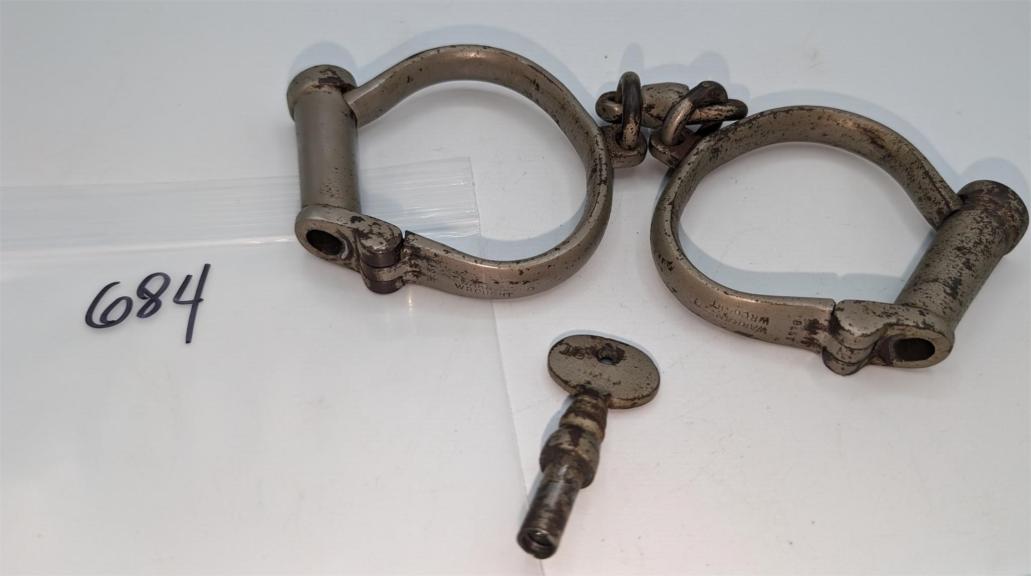 1800's Set Hiatt Handcuffs w/ Orig. Numbered Key