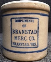 Branstad Merc. Red Wing Stoneware Beater Jar