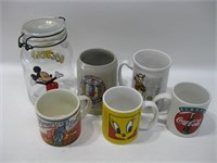Assorted Mugs, Steins & Mickey Mouse Jar