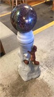 Cement stand w squirrel  and glazing ball