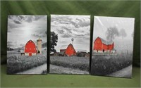 (3) Framed Canvas Barn Prints, Approx 16"x26"