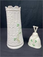 Belleek China vase and bell vase is 8” tall