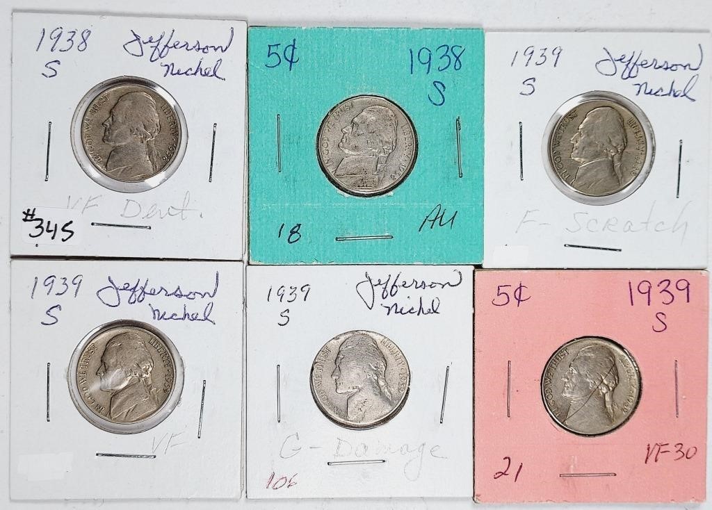 6  Jefferson Nickels  1938-S-1939-S  F-AU