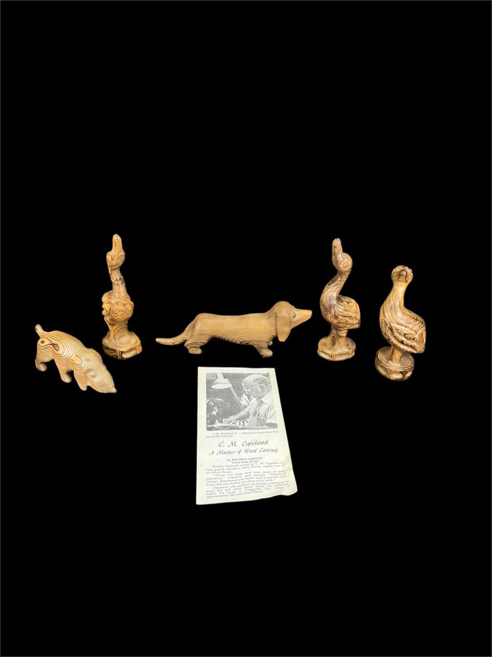 5- C.M. Copeland Wood Carved Figures