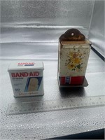 old band aid tin and metal match holder