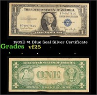 1935D $1 Blue Seal Silver Certificate Grades vf+