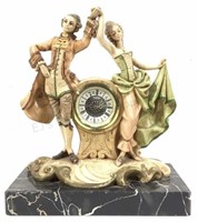 W German Resin Figural Clock, Carrara Marble Base
