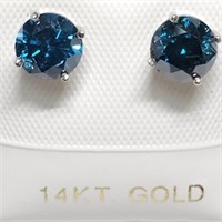 Certified14K  Diamond(0.38Ct, I1-I2, Blue) Earring