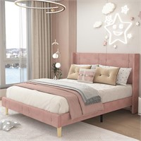 Queen Pink Upholstered Bed Frame  Wingback