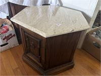 Wooden End Table w/ Marble Looking Top