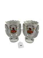 Pair of Antique Bridal Fan Vases