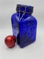Vtg Conalt Blue Glass Farm's Products Canister