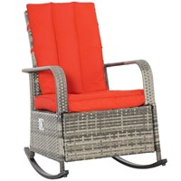 $211  Rattan Wicker Rocking Chair, Red Cushion