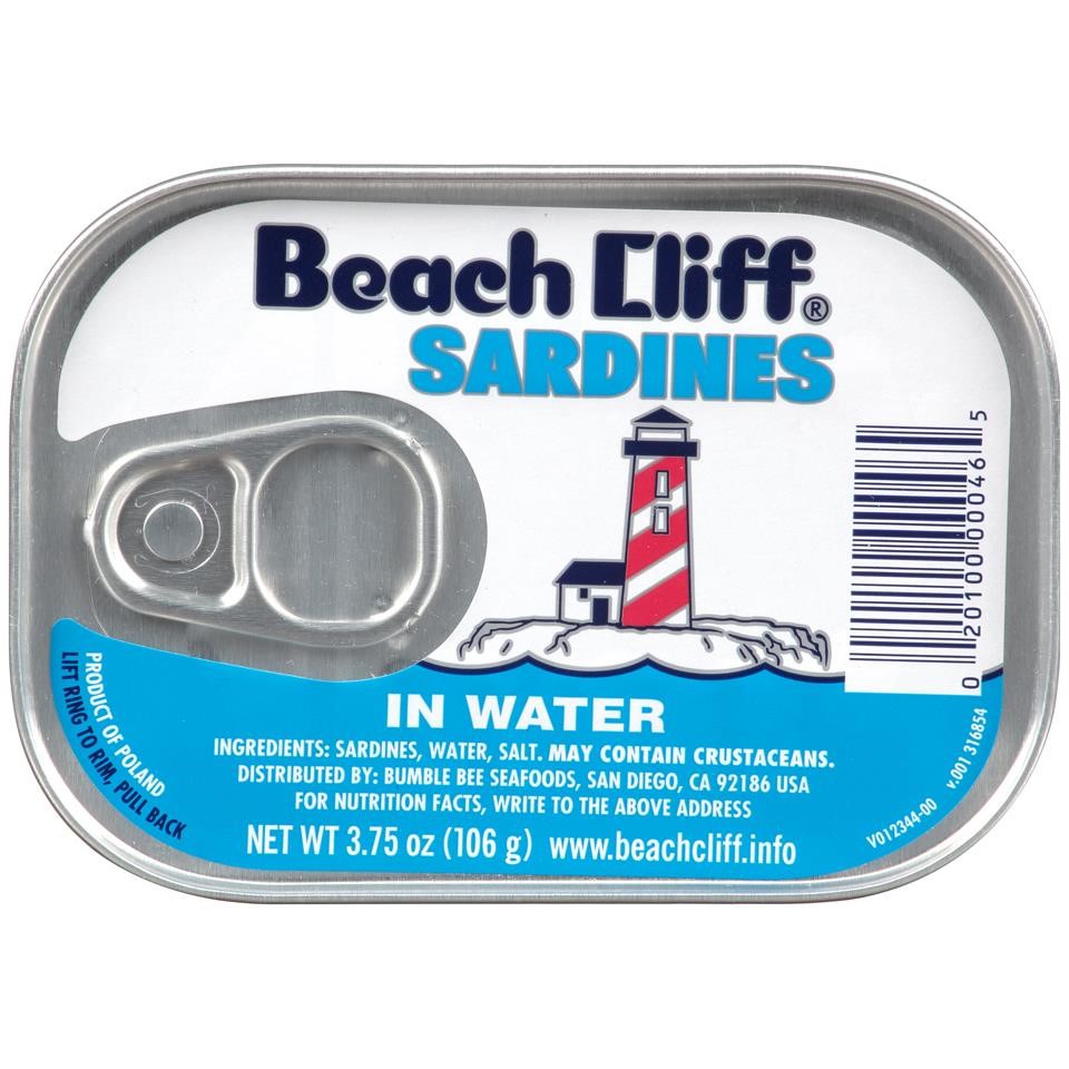 Beach Cliff Sardines in Water 3.75Oz Cans, 12ct