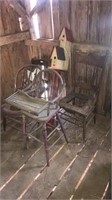 Antique wood high chair, Antique Chair & Bird
