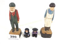 4 Miniature Dolls, Wood And Iron