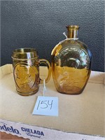 Wheaton amber glass decanter amber Washington mug