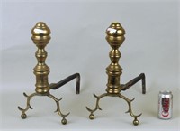 Pair Federal Turned Brass Andirons