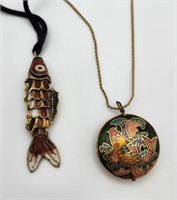 2 Enamel / Cloisonne Fish Pendant Necklaces