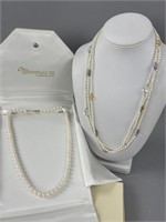Two 14K Yellow Gold Cultured Pearl Necklaces