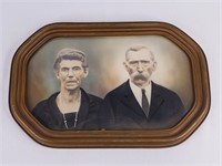 Couple Portrait Framed Vintage Convex Glass
