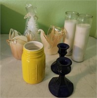 Lot of Candles & Glass Candle Holders