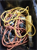 Bin of Extension Cords Lights and More