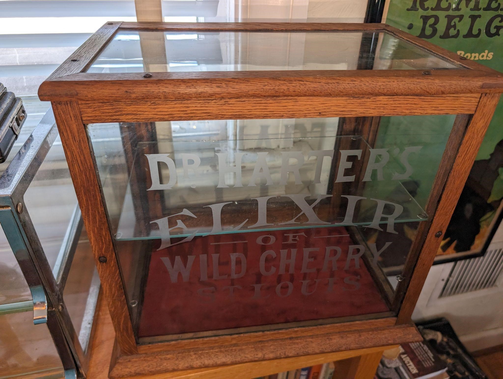 Antique Oak & Glass Advertisers Display Cabinet