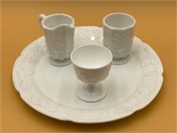 Indians Glass Platter, Cream & Sugar Glasses & Cup