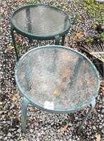 Pair Of Outdoor/Patio Metal/Glass Top Tables