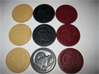 9 Vintage Rams Head Clay Poker Chips