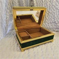 Mid Century Forest Green Crush Velvet Jewelry Box