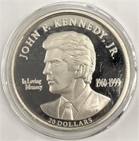 1999 Liberia $20 .999 Silver JFK Proof Tribute