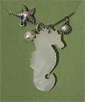 SILVERPLATE SHELL SEAHORSE AND PEARL NECKLACE
