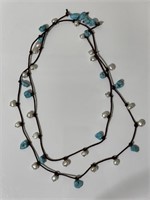 TURQUOISE AND GENUINE PEARLS WRAP NECKLACE