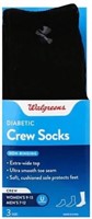 3pr Diabetic Crew Socks Unisex Black Size 7-12