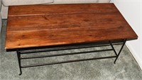 Pine 3 board top coffee table with wrought metal b