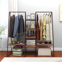 Metal Garment Rack with 2 Rods and Shelves