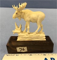 3" Bull moose carved from antler, imported on hard