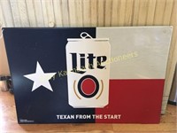 Miller Lite Texas flag tin beer sign