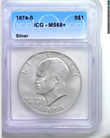 1974-S Silver Ike ICG MS68+ LISTS $1050