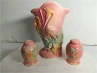Pink Salt & Pepper Shaker & Stork Vase