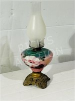 antique painted glass base oil lamp