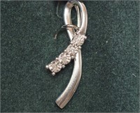 Sterling Silver 4 Diamond Ribbon Pendant