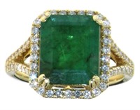 14kt Gold 4.24 ct GIA Emerald & Diamond Ring